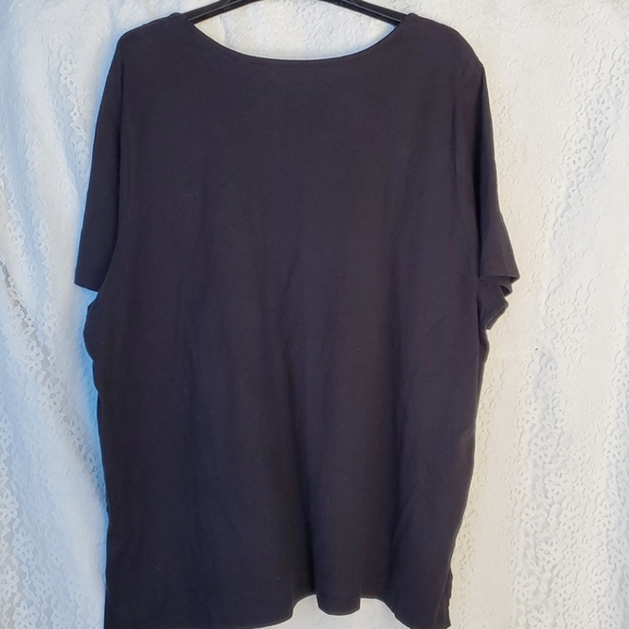 Catherines short sleeve black top square neckline gold embroidery, beads cotton - Picture 2 of 7